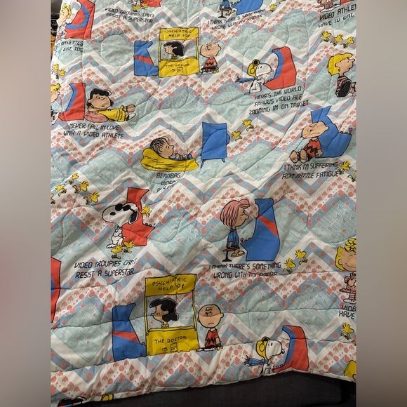 Rare Vintage 1971 Peanuts Snoopy Charlie Brown &Gang Video Game comforter - Picture 4 of 8